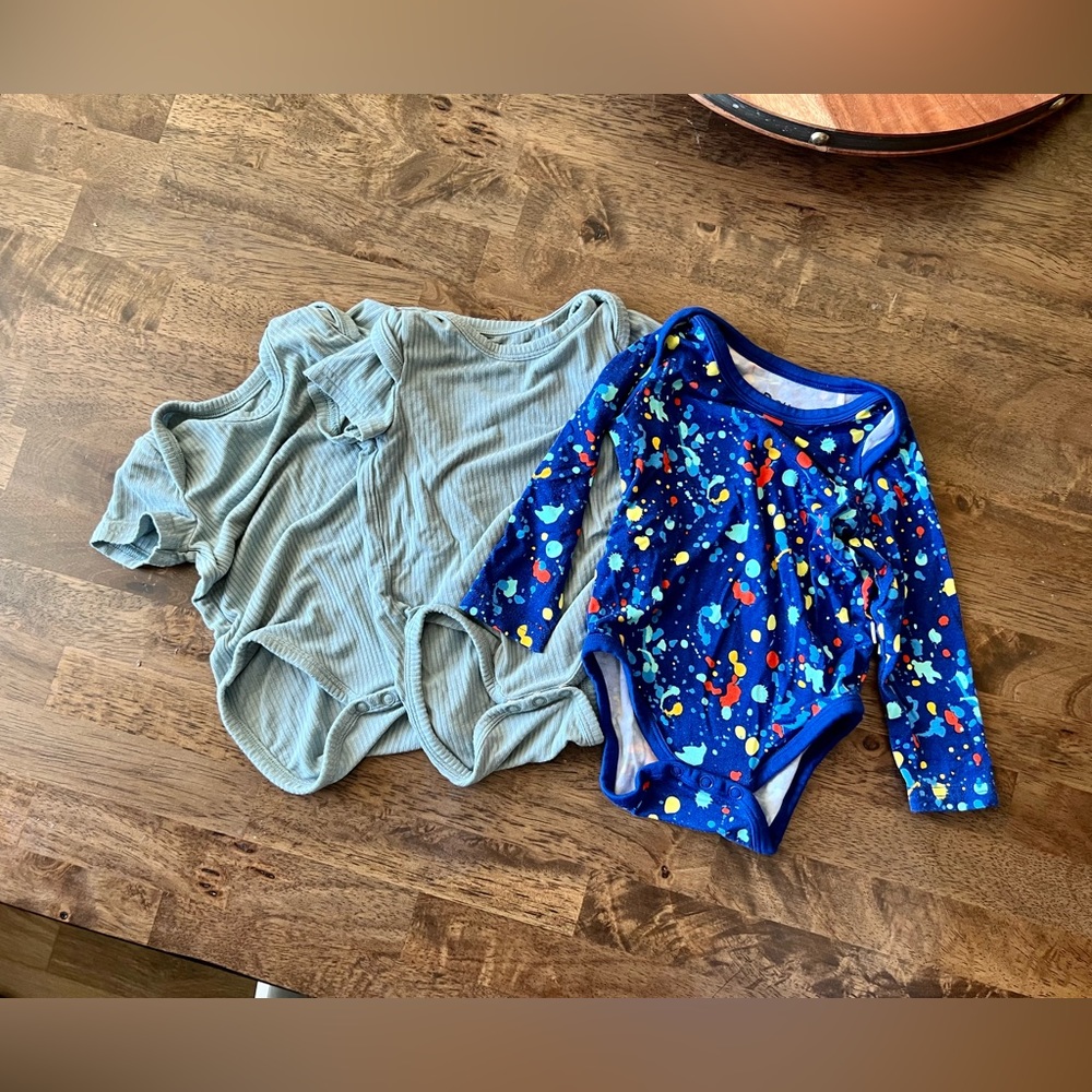 Little Sleepies Lot Bodysuit Onesie Stormy Ribbed Paint Party Bamboo Pajamas